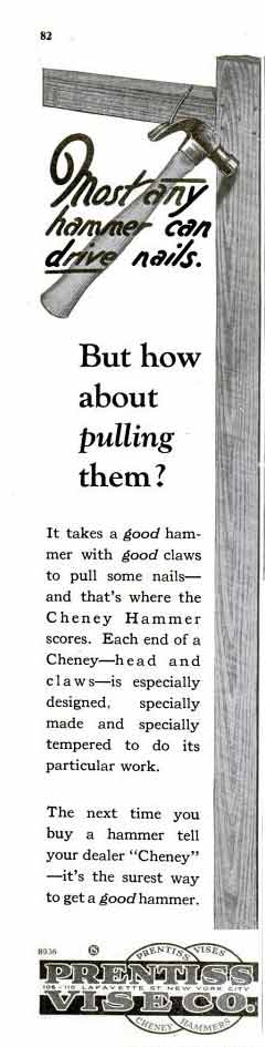 Cheney Hammer Ad - Popular Science April 1926