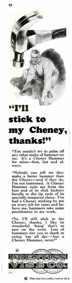 Cheney Hammer Ad - Popular Science June 1927