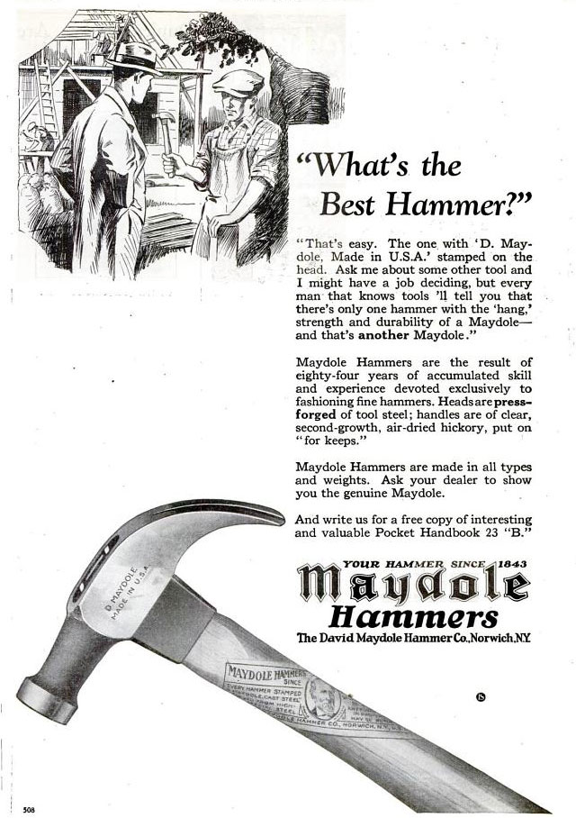 Maydole Hammer Ad - Popular Science March 1927